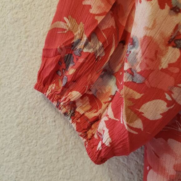 Torrid Voluminous Dress Size 2 Crinkle Gauze Floral Red Tie Neck Self Tie Belt - Picture 5 of 16